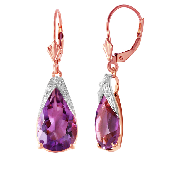 14K. GOLD LEVERBACK EARRINGS WITH NATURAL AMETHYST (Rose Gold) - Picture 2 of 3